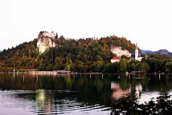 View of Lake Bled while eating Bled Cream Cake