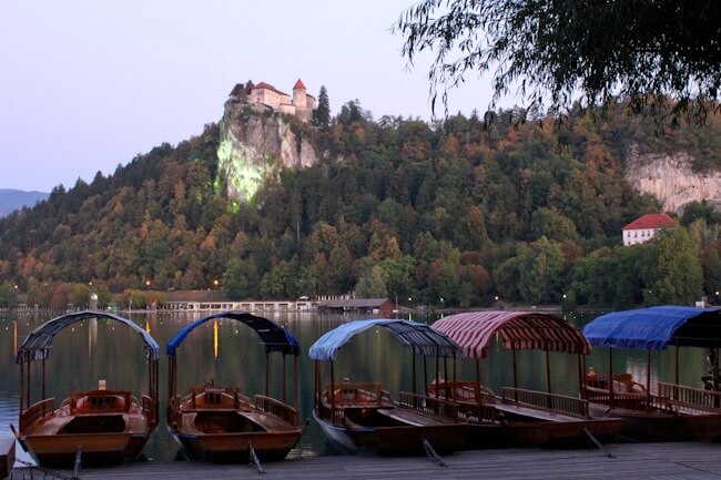Slovenian pletna boats take you to Bled Island.