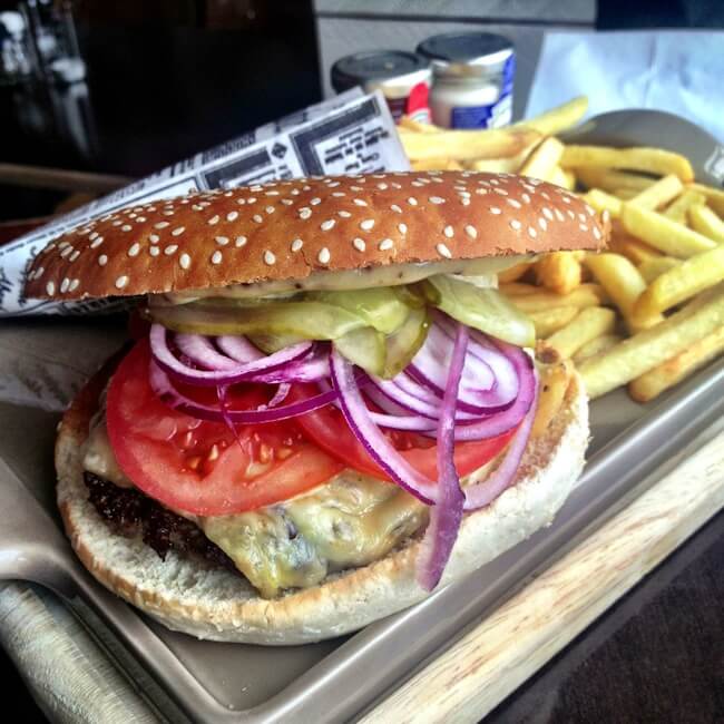 Hamburger at Heimat using German beef. Hamburger at Heimat using German beef.