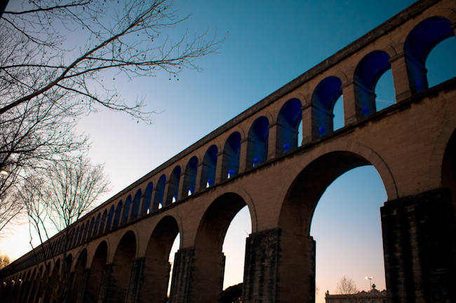 Montpellier's Aqueduct Under Blue Skies