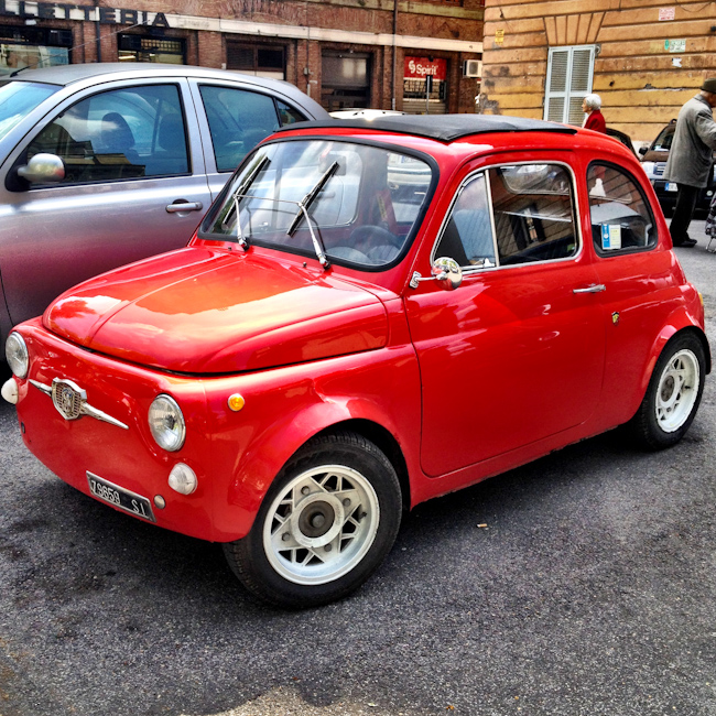 Vintage Red Fiat 500 in Rome Italy Vintage Red Fiat 500 in Rome Italy