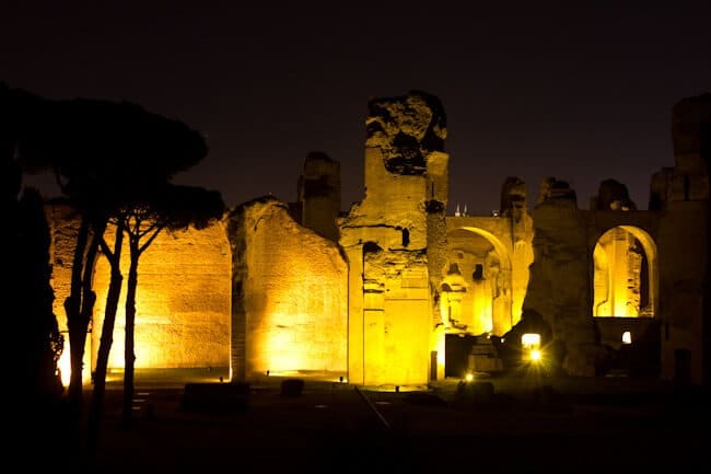 Roman Baths in Rome. At Night. Roman Baths in Rome. At Night.