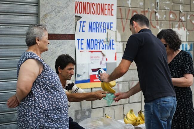 Selling bananas on the street in Berat Selling bananas on the street in Berat