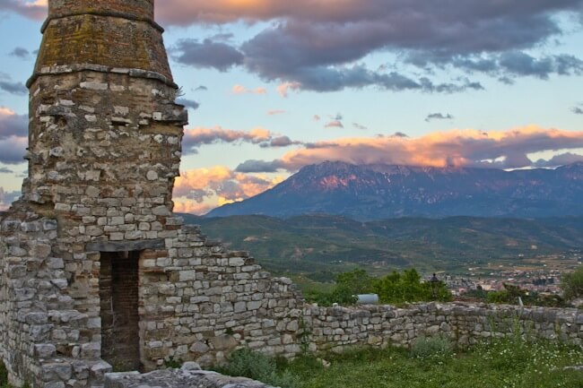 Mosque in Berat Castle and Tomorri in the background. Mosque in Berat Castle and Tomorri in the background.