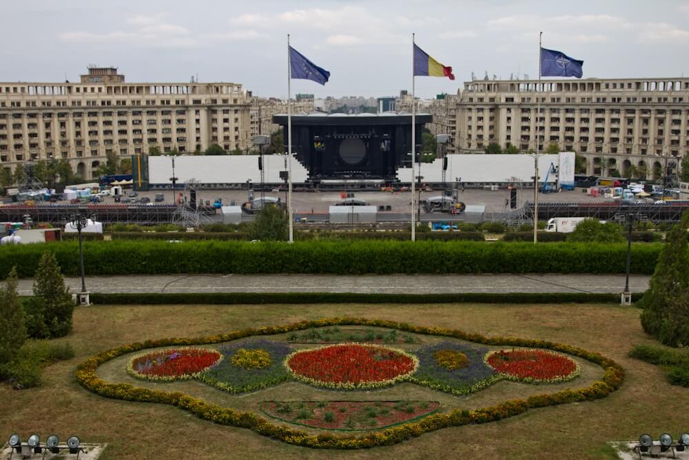 View from the balcony at the Palace in Bucharest