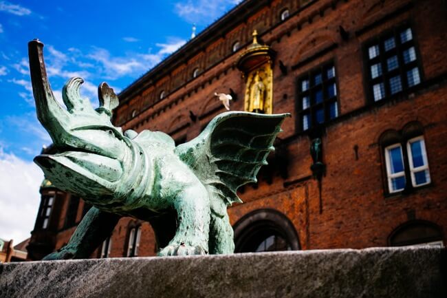 Statue guarding Copenhagen's town hall.