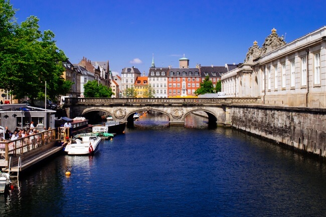 One of the canals and many bridges in Copenhagen