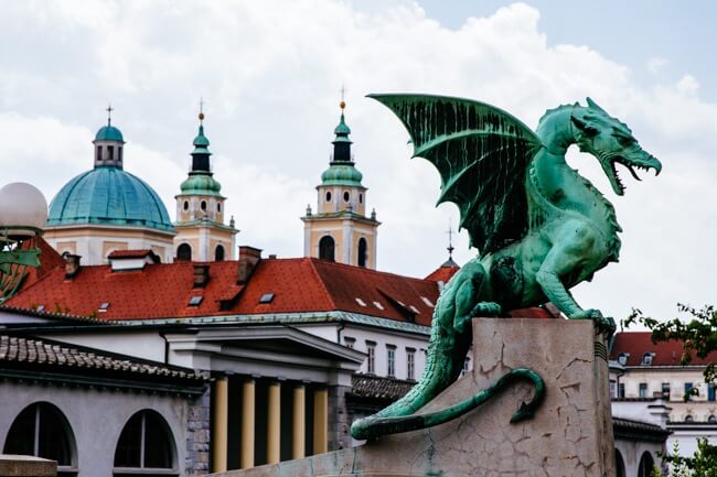 Green Dragon Bridge statue in Ljbuljana. 