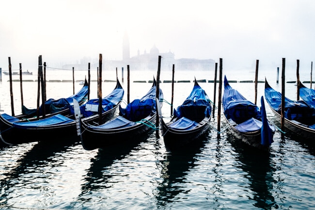 Classic gondola shot in the fog.