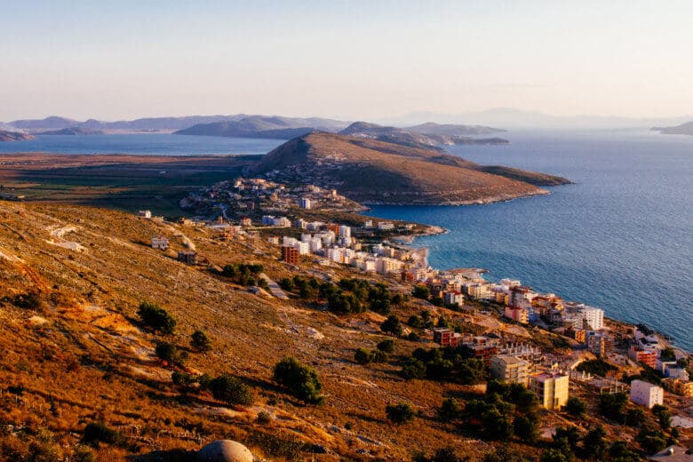 Looking over the sea from the castle on the hill in Saranda, Albania