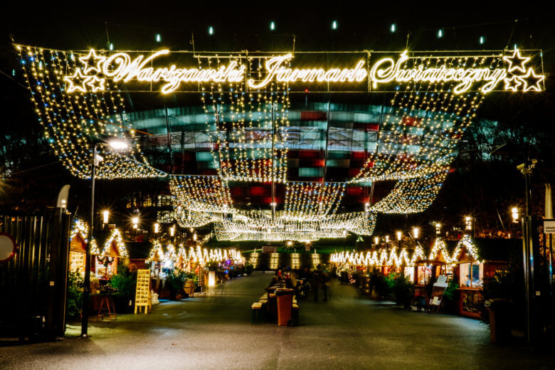 Christmas lights in Warsaw's Praga district. 