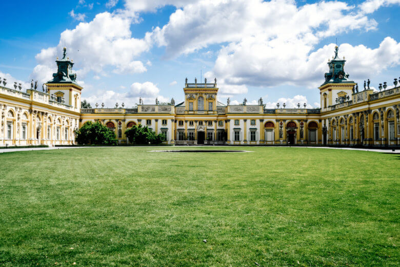 The Baroque Wilanow Palace in Warsaw with it's expansive lawn in the courtyard. 