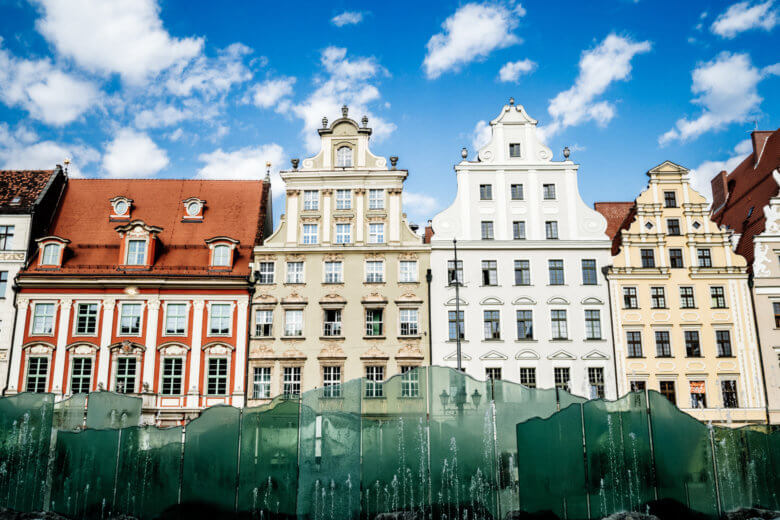 Gabled buildings lining Wroclaw's Main Square.