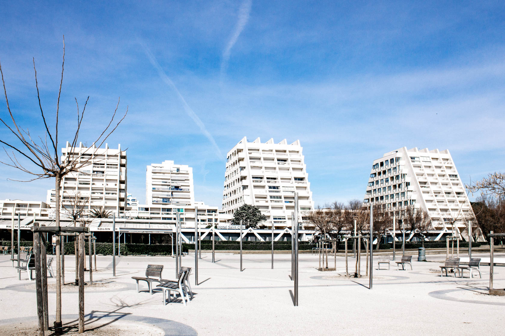 Mid-rise buildings by the beach at La Grande Motte, France