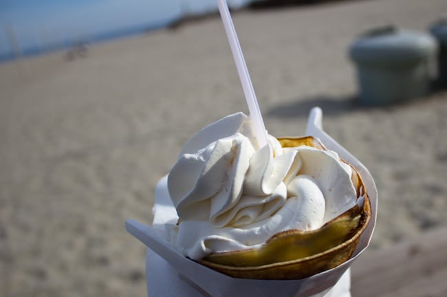 Nutella and cream crepe cone on the beach at Palavas