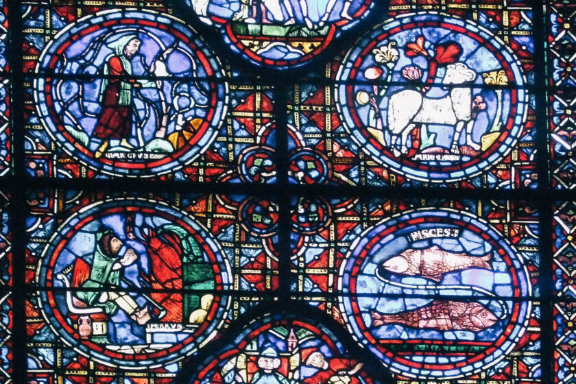 Stained glass window in Chartres Cathedral