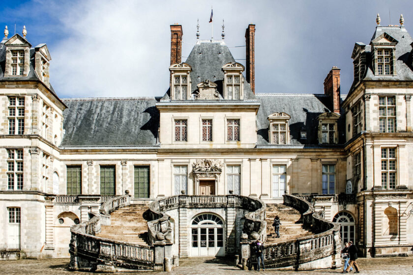 Facade of Fontainebleau Castle in France